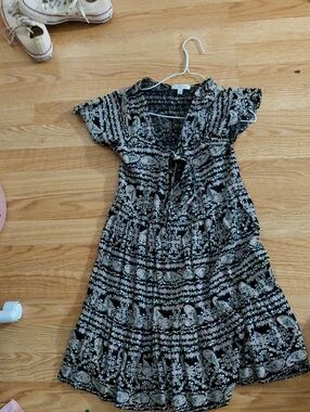 Patrons of Peace Black & Cream Floral Tie-Front Mini Dress